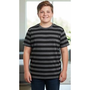 Therabouts Boys Husky Striped Black and Gray Tee